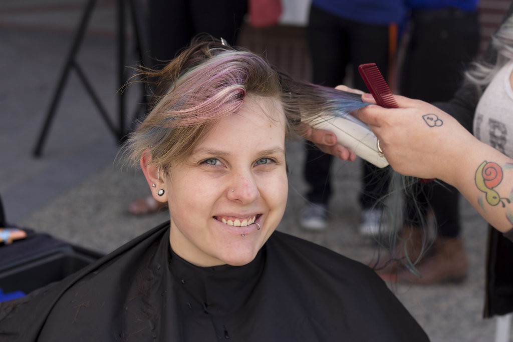 Kelowna Hair Salon - Plan B supports cuts for a cure - smiling event participant
