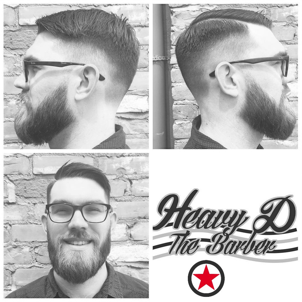 Fade haircut and beard trim by Heavy D the Barber at Kelowna Hair Salon & Barbershop Plan B