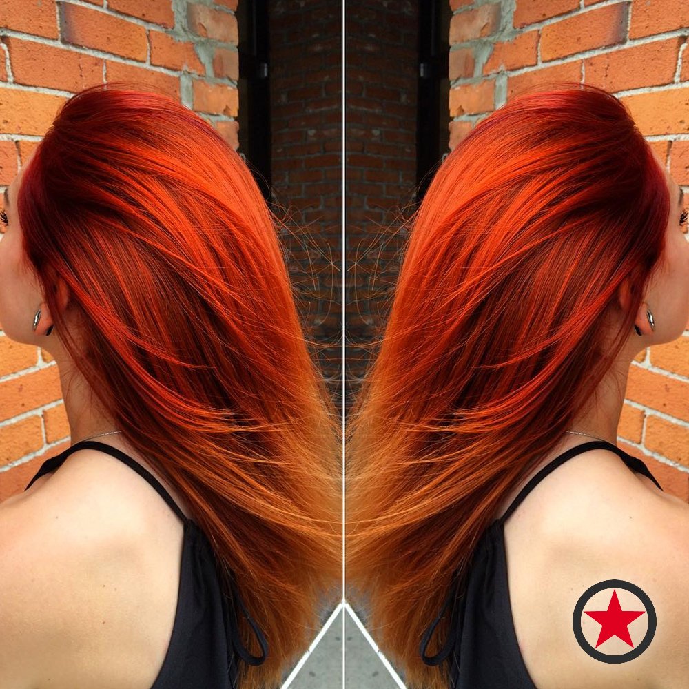 Fiery red hair colour by Jess at Kelowna Hair Salon Plan B